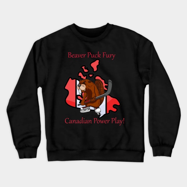 "Beaver Puck Fury: Canadian Power Play!" Crewneck Sweatshirt by Deckacards